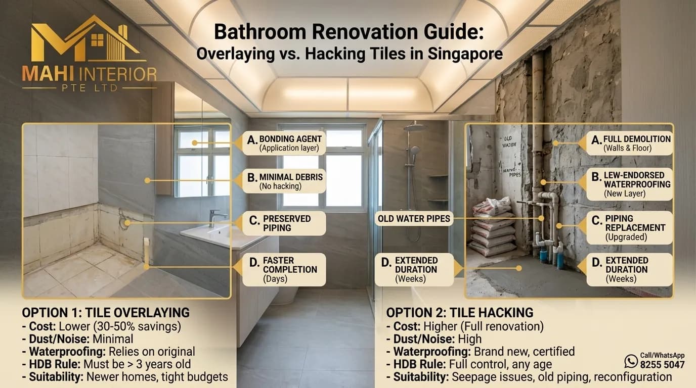 Bathroom Renovation Guide: Overlaying vs. Hacking Tiles in Singapore